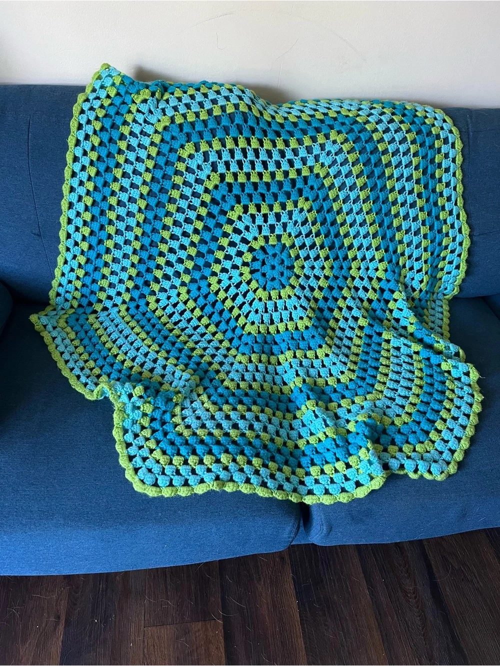 Hand crocheted round blanket